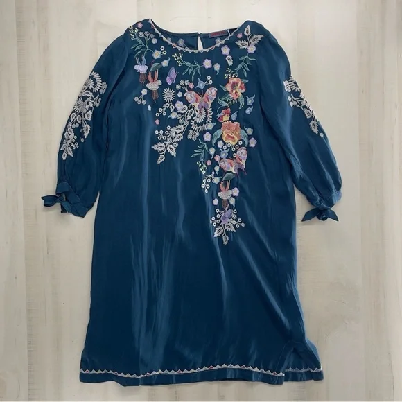 JOHNNY WAS Arva embroidered butterfly floral blue dress XS - Picture 5 of 8